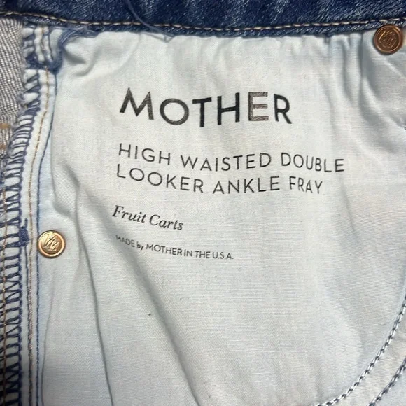 MOTHER High Waisted Double Looker Ankle Fray Embroidery Jeans Fruit Cart… - Picture 4 of 16